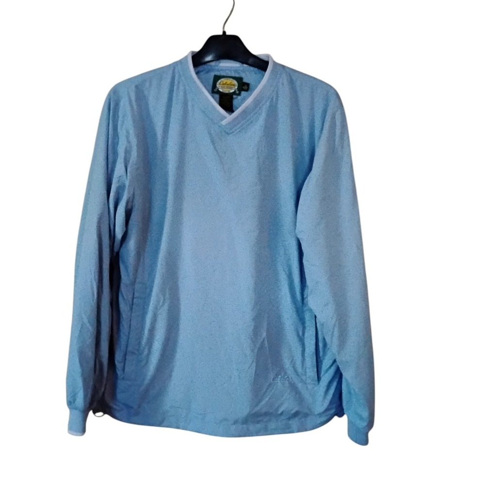Cabelas Womens Light Blue V-Neck Windbreaker Pullover Jacket Size S Regular